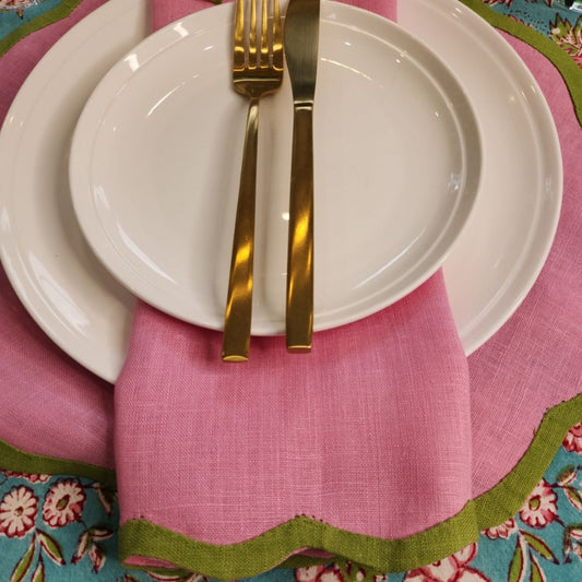 Table Collectiv Valentina Napkins - Blush Pink/Pine Green 4pk