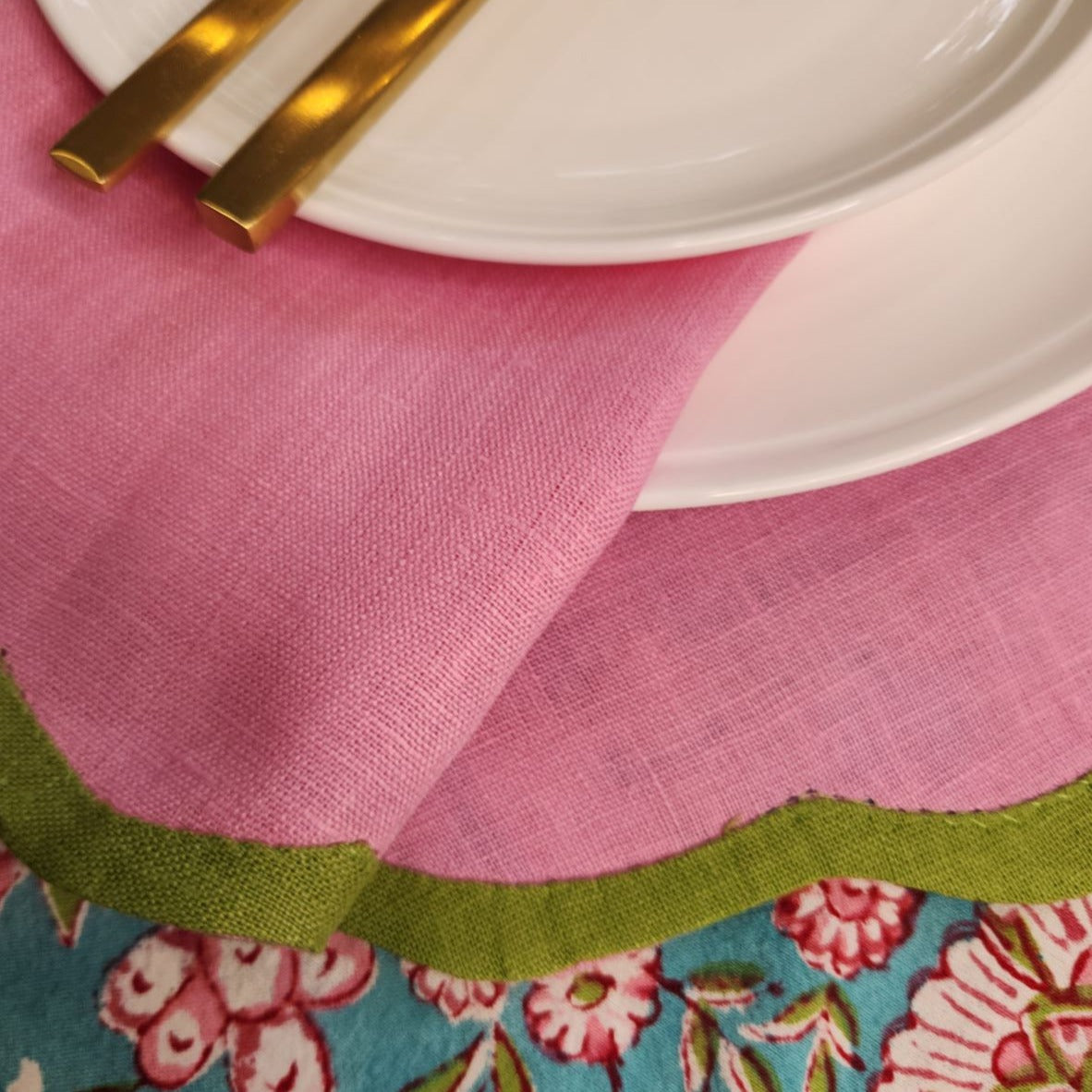 Table Collectiv Valentina Napkins - Blush Pink/Pine Green 4pk