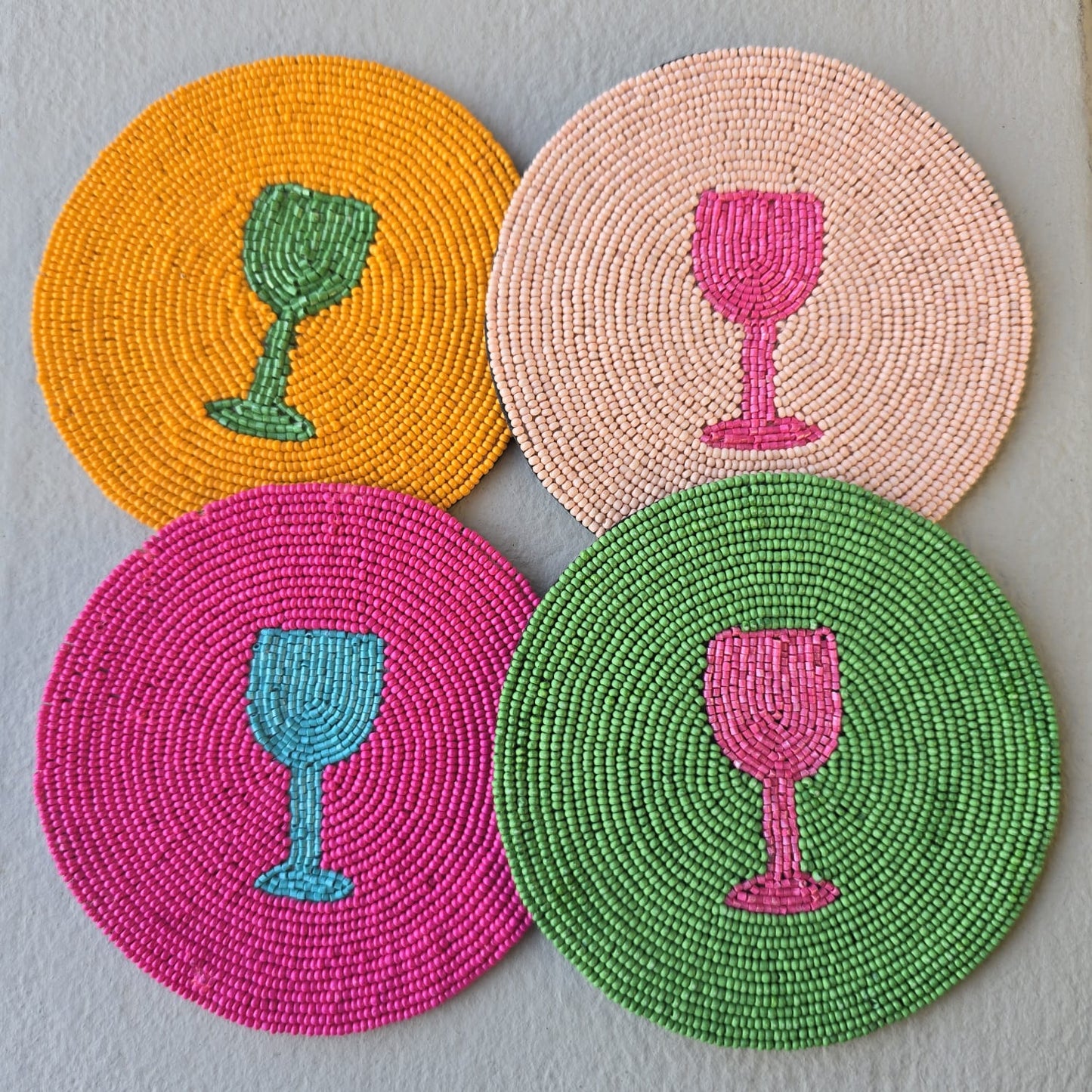 Zoda Wine Glass Beaded Coasters - Set of 4