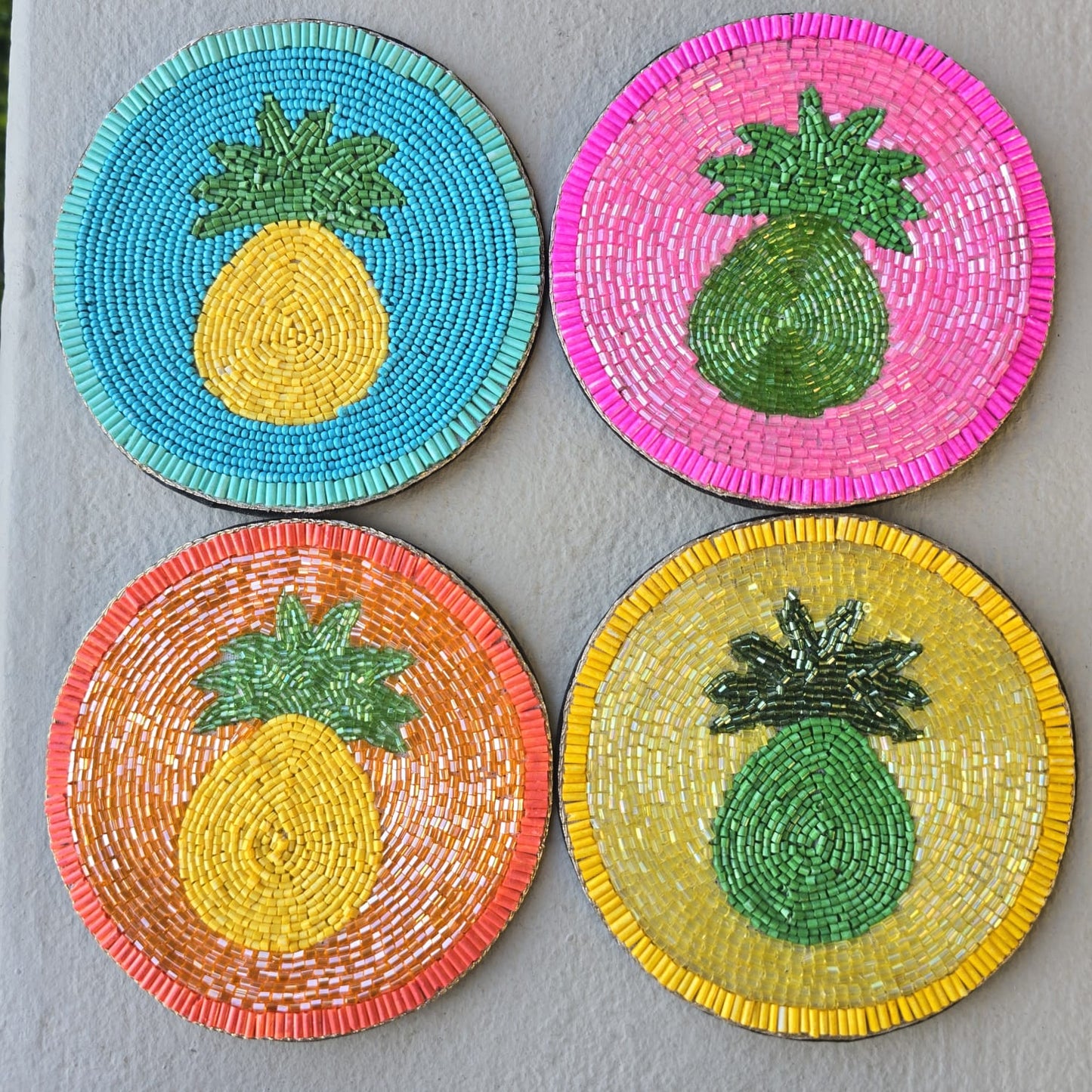 Zoda Pineapple Beaded Coasters - Set of 4