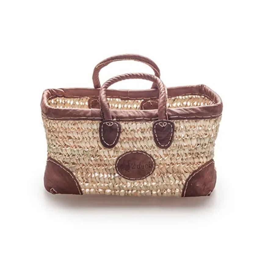 Medium Rectangle Basket with Leather Trim