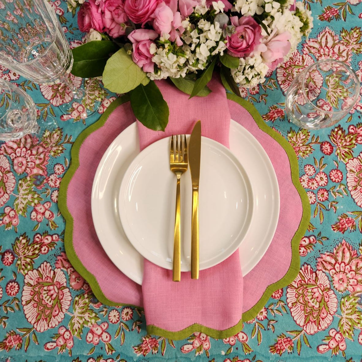 Valentina Napkins - Blush Pink/Pine Green 4pk