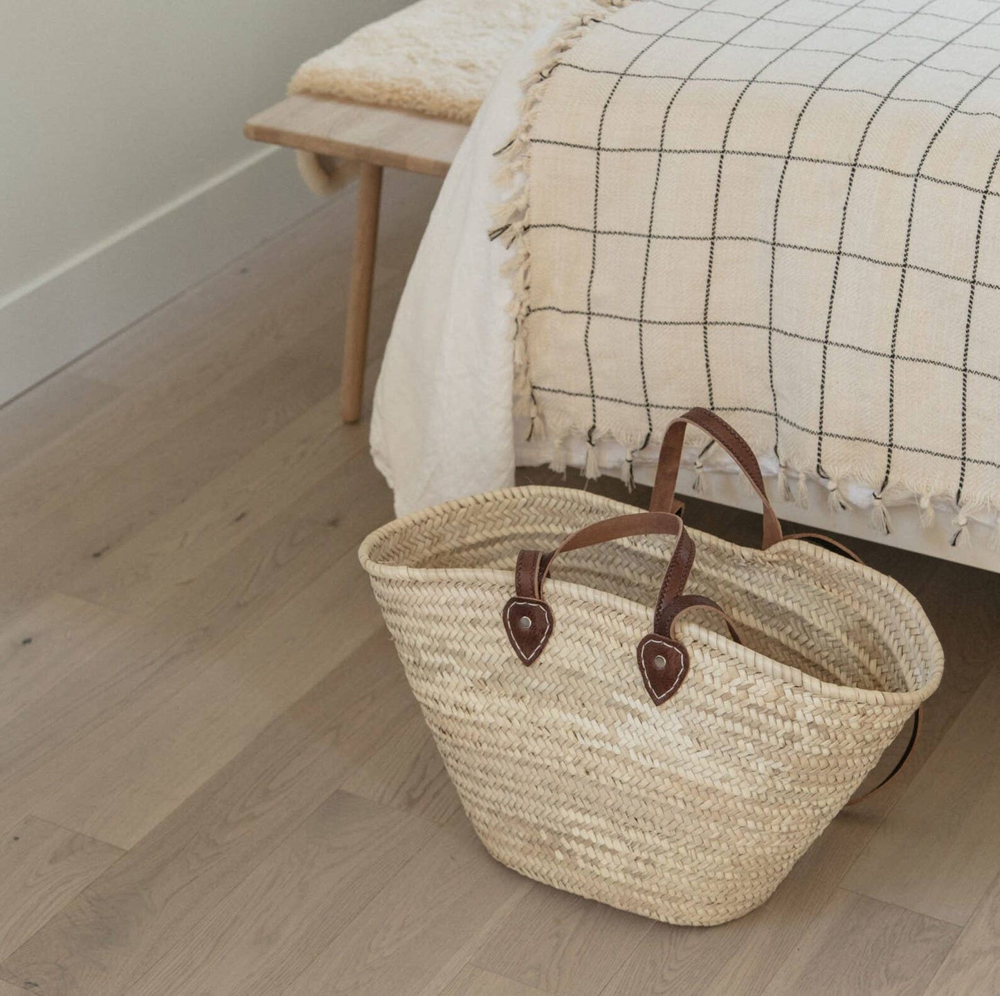 STRAW BAG Handmade with leather - French Market Basket