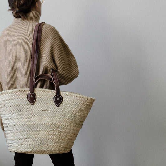 STRAW BAG Handmade with leather - French Market Basket