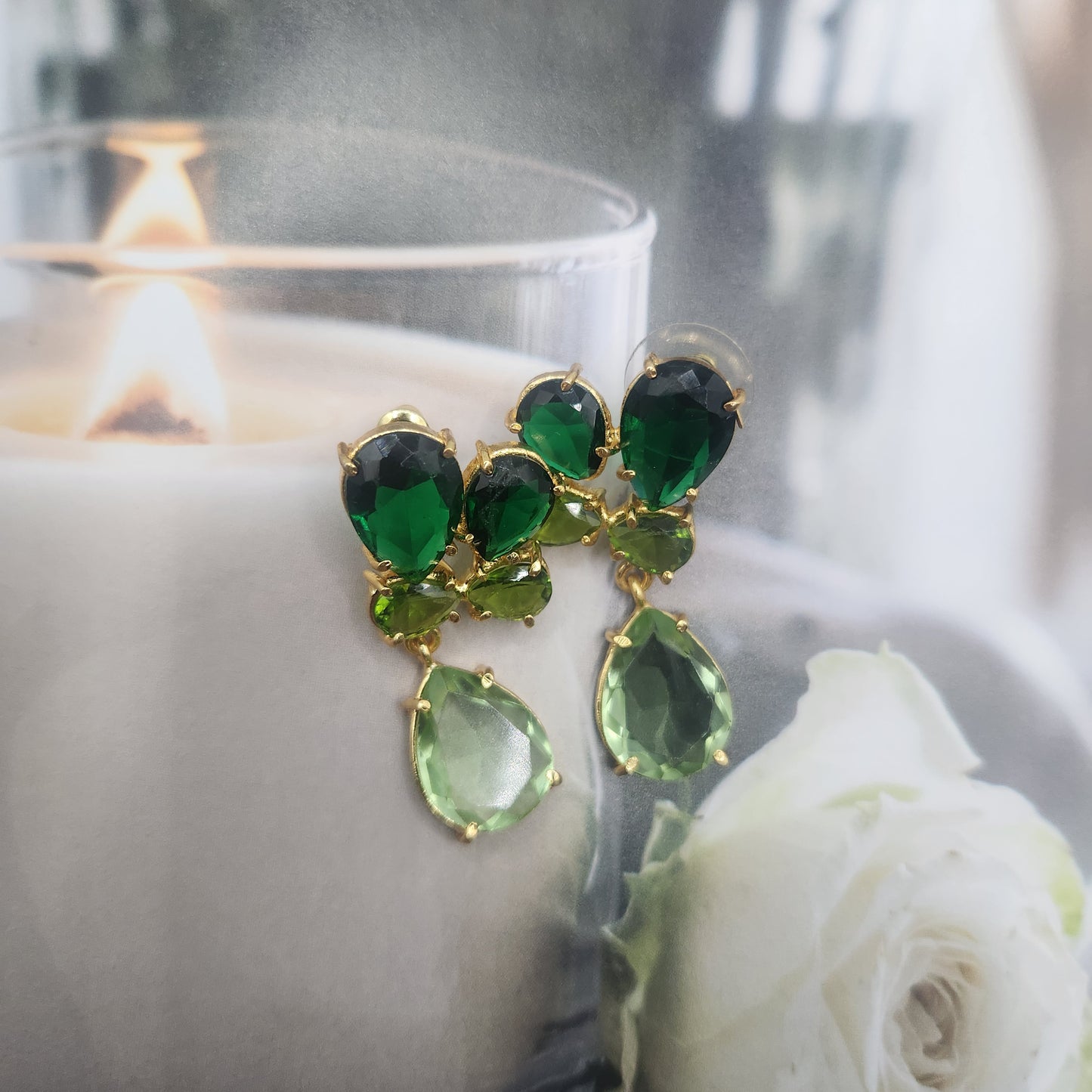 Marilla Gem Earring available in Emerald Green & Baby Pink