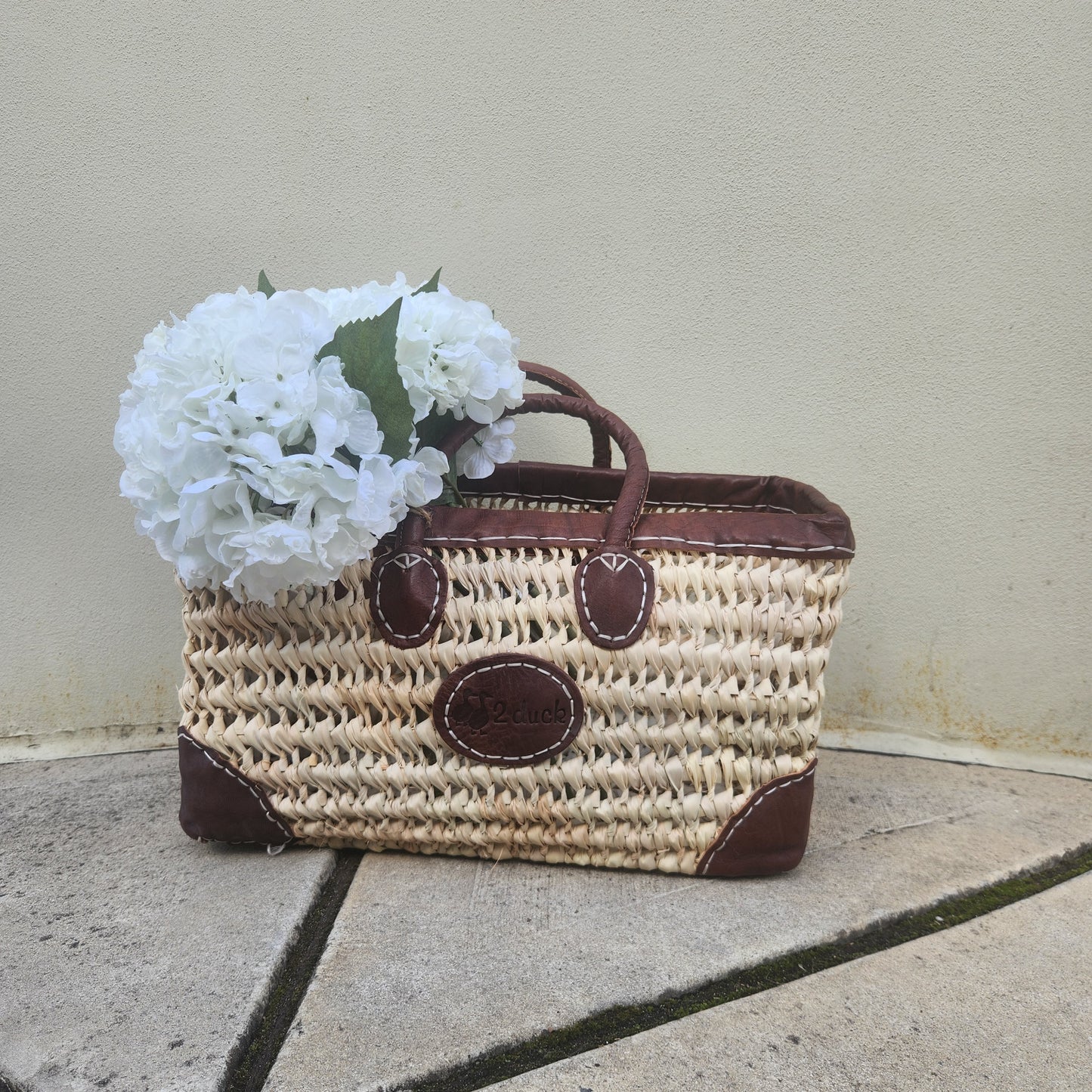 Medium Rectangle Basket with Leather Trim