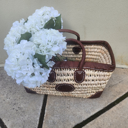 Medium Rectangle Basket with Leather Trim