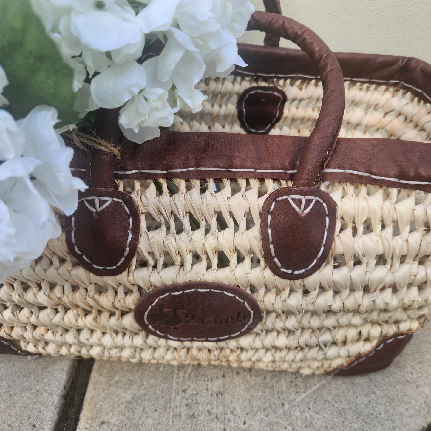 Medium Rectangle Basket with Leather Trim