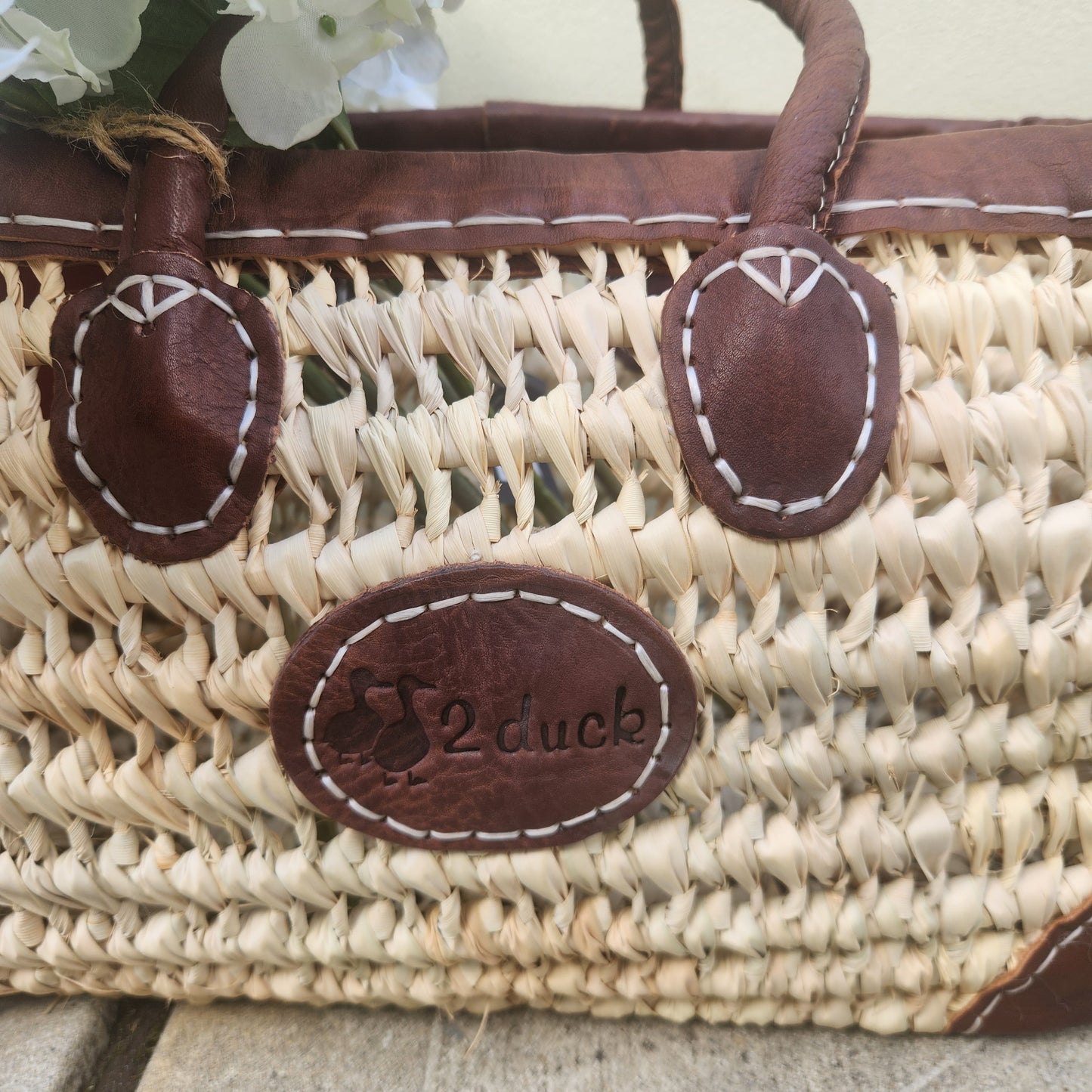 Medium Rectangle Basket with Leather Trim